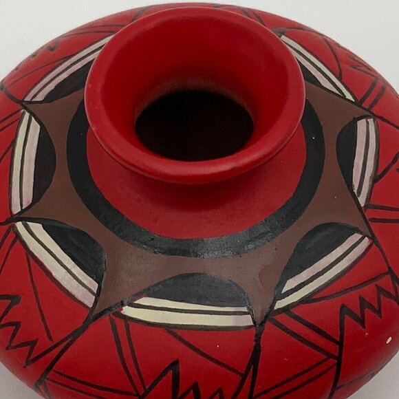 Native American Painted Bowl Red Brown Black Approx 5"x3" - Picture 3 of 4